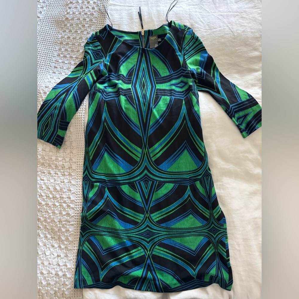 Taylor Black and Green Long Sleeve Dress